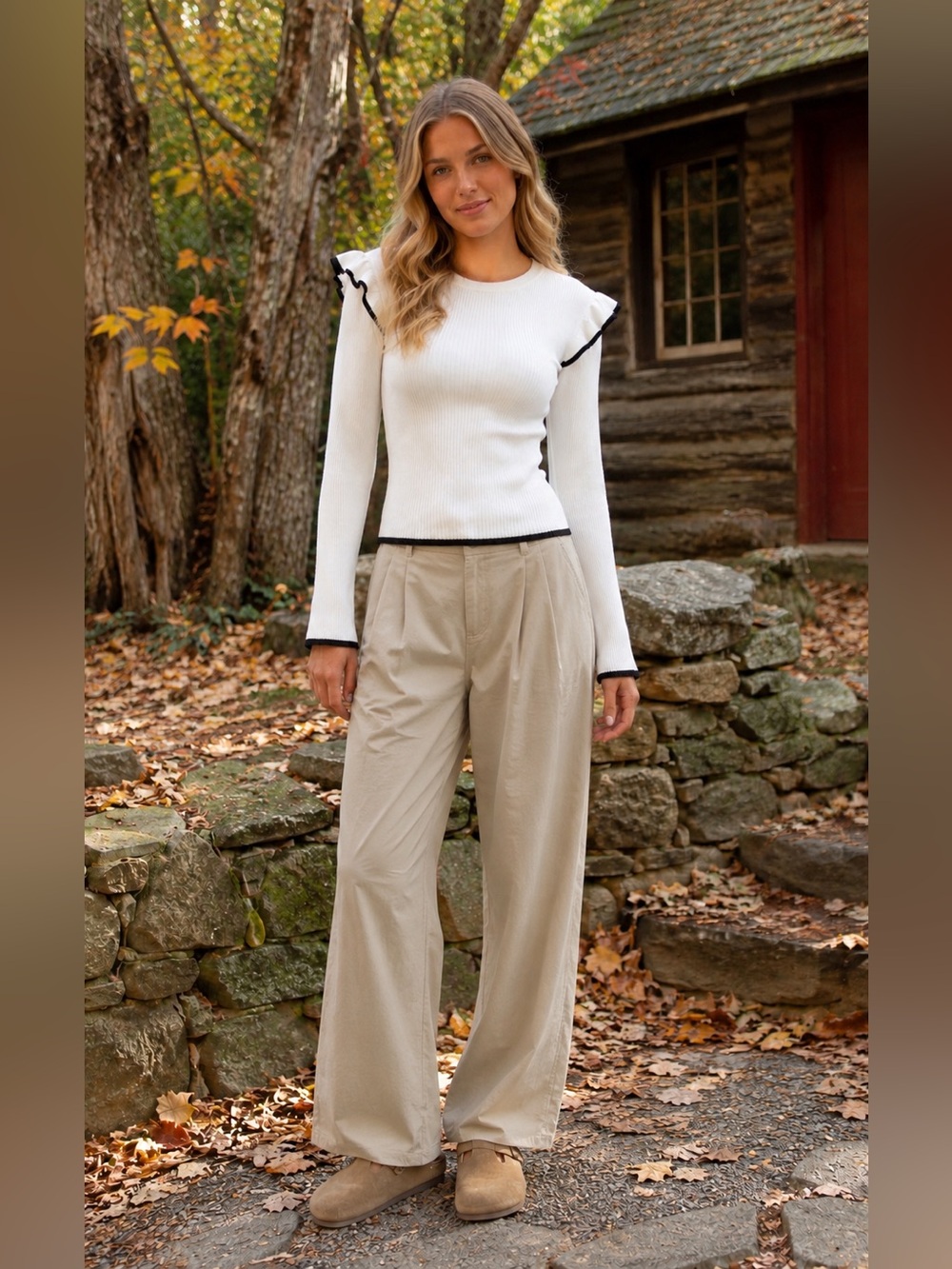 Elegant White Ruffle Long Sleeve Top
